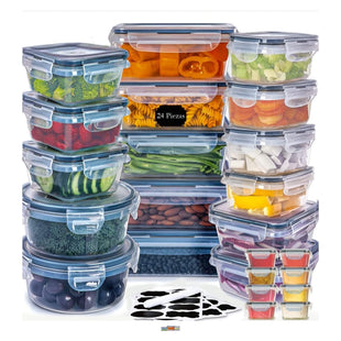 24-Piece Set of Food Storage Containers with Gasket Seal Box Lids, 24 Containers and 24 Lids, Leak Proof Stackable, For Kitchen Fridge, Meal Prep Lunch Containers