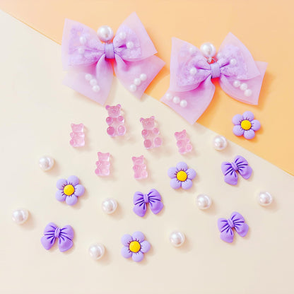 24Pcs Fabric Bow Shoe Charms, Cute Bears, Flower Pearl Charms Accessories for Clogs, DIY Shoe Decoration Charms for Girls, Party Favor - 7DAY'S