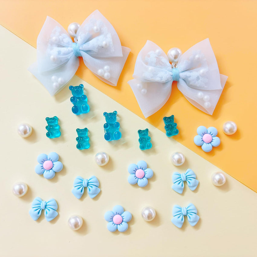 24Pcs Fabric Bow Shoe Charms, Cute Bears, Flower Pearl Charms Accessories for Clogs, DIY Shoe Decoration Charms for Girls, Party Favor - 7DAY'S