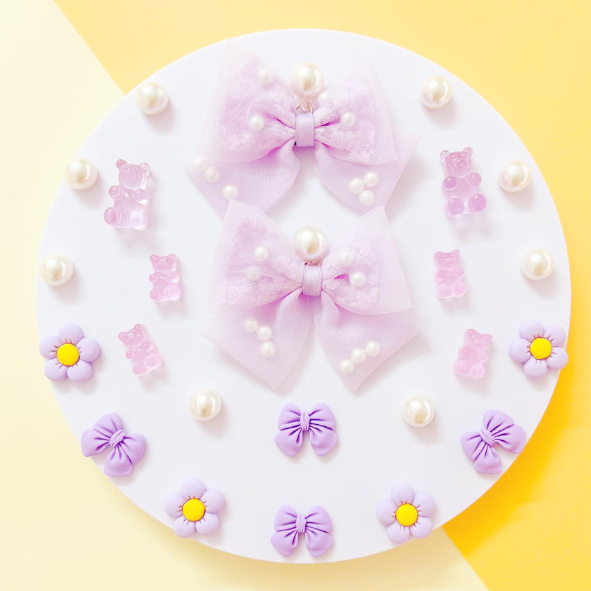 24Pcs Fabric Bow Shoe Charms, Cute Bears, Flower Pearl Charms Accessories for Clogs, DIY Shoe Decoration Charms for Girls, Party Favor - 7DAY'S