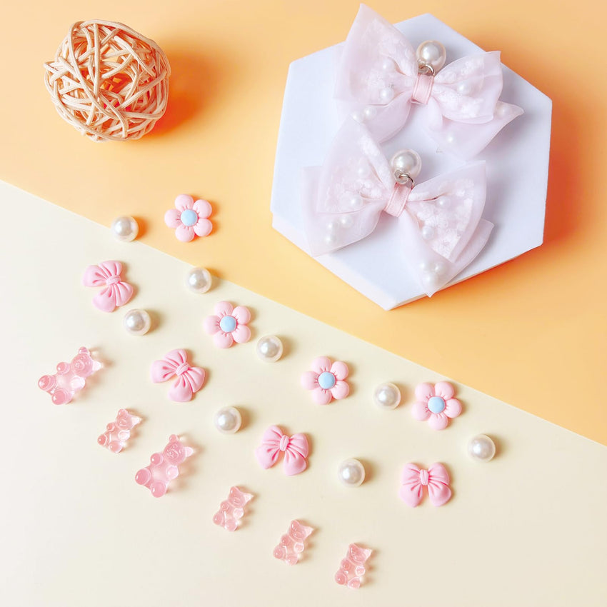 24Pcs Fabric Bow Shoe Charms, Cute Bears, Flower Pearl Charms Accessories for Clogs, DIY Shoe Decoration Charms for Girls, Party Favor - 7DAY'S