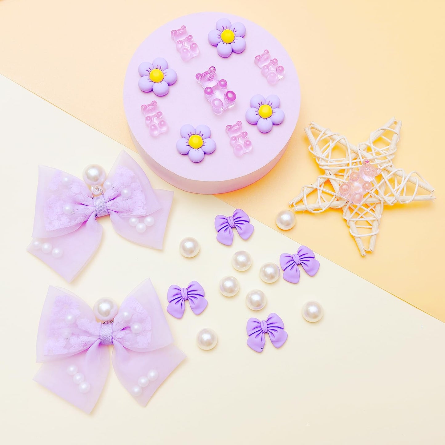 24Pcs Fabric Bow Shoe Charms, Cute Bears, Flower Pearl Charms Accessories for Clogs, DIY Shoe Decoration Charms for Girls, Party Favor - 7DAY'S