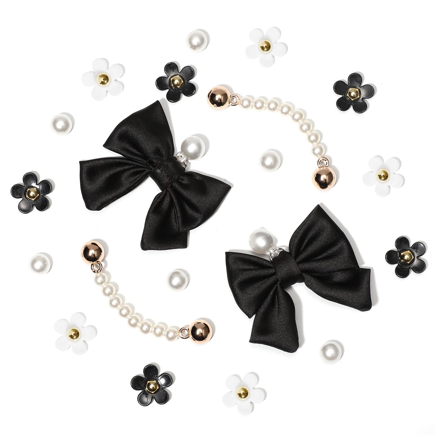 24Pcs Fabric Bow Shoe Charms, Cute Bears, Flower Pearl Charms Accessories for Clogs, DIY Shoe Decoration Charms for Girls, Party Favor - 7DAY'S