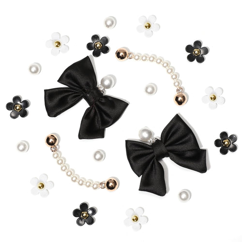 24Pcs Fabric Bow Shoe Charms, Cute Bears, Flower Pearl Charms Accessories for Clogs, DIY Shoe Decoration Charms for Girls, Party Favor