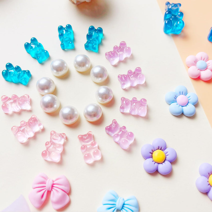 24Pcs Fabric Bow Shoe Charms, Cute Bears, Flower Pearl Charms Accessories for Clogs, DIY Shoe Decoration Charms for Girls, Party Favor - 7DAY'S
