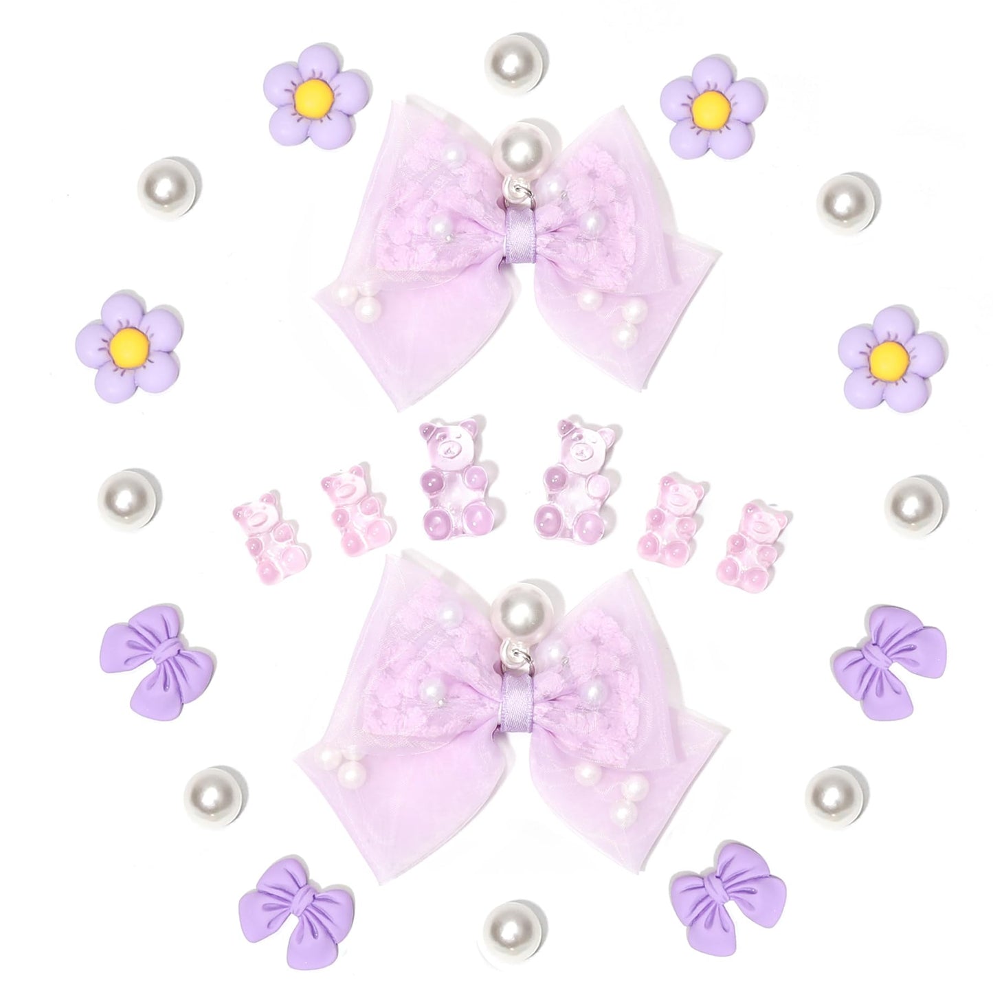 24Pcs Fabric Bow Shoe Charms, Cute Bears, Flower Pearl Charms Accessories for Clogs, DIY Shoe Decoration Charms for Girls, Party Favor - 7DAY'S