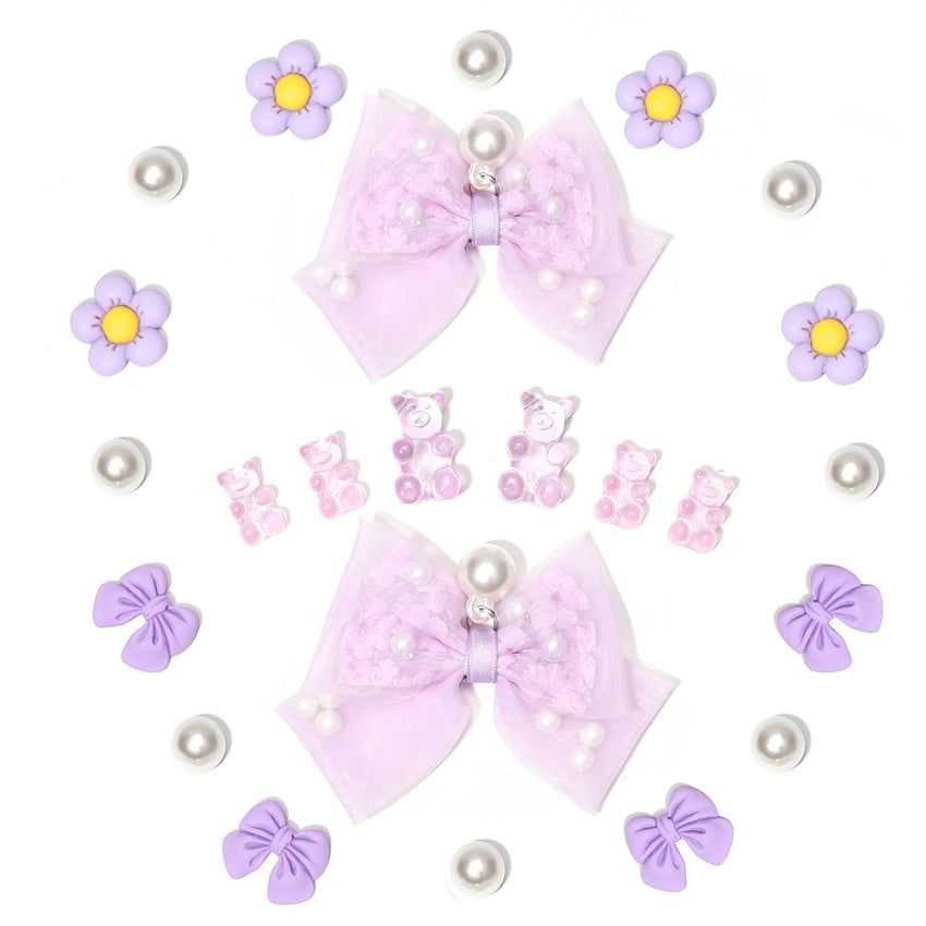 24Pcs Fabric Bow Shoe Charms, Cute Bears, Flower Pearl Charms Accessories for Clogs, DIY Shoe Decoration Charms for Girls, Party Favor - 7DAY'S