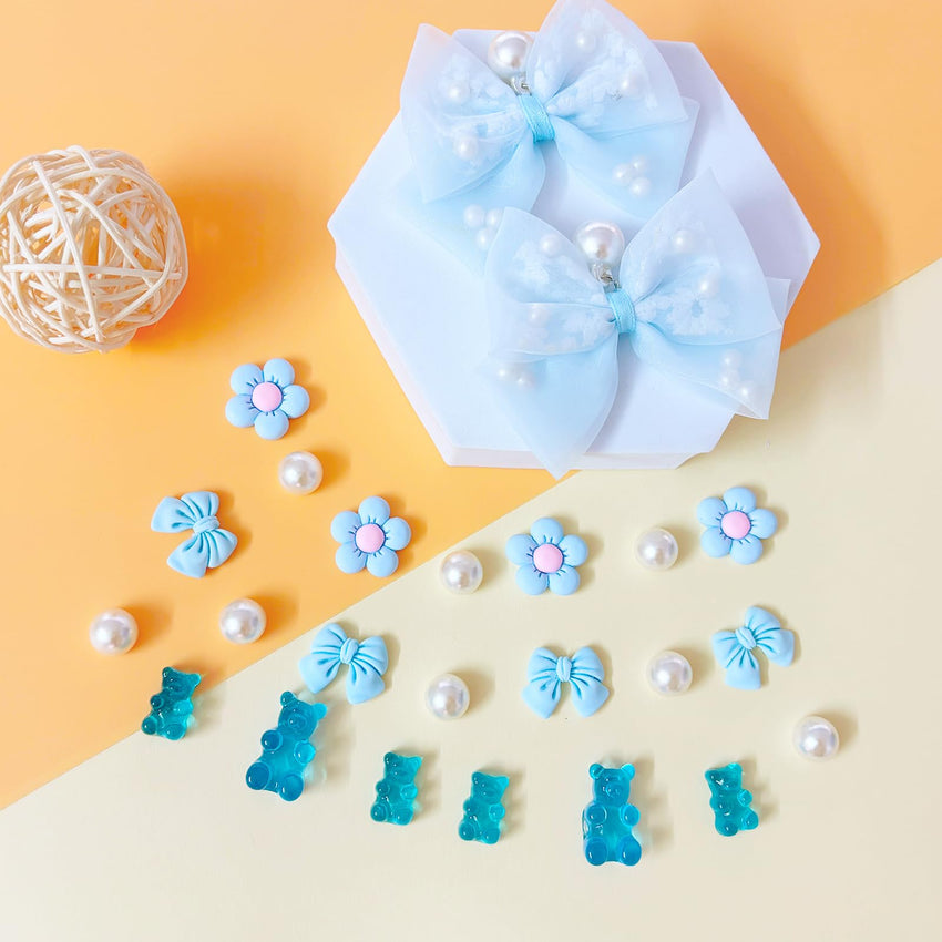 24Pcs Fabric Bow Shoe Charms, Cute Bears, Flower Pearl Charms Accessories for Clogs, DIY Shoe Decoration Charms for Girls, Party Favor - 7DAY'S