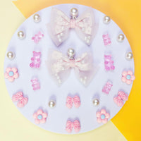 24Pcs Fabric Bow Shoe Charms, Cute Bears, Flower Pearl Charms Accessories for Clogs, DIY Shoe Decoration Charms for Girls, Party Favor - 7DAY'S