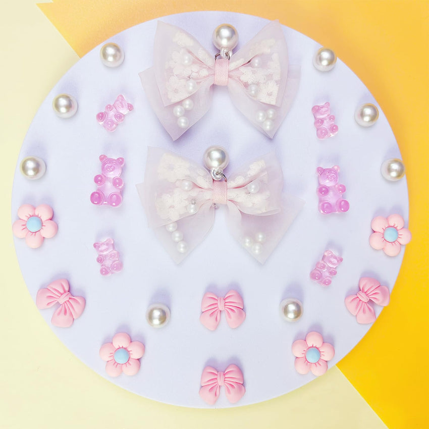 24Pcs Fabric Bow Shoe Charms, Cute Bears, Flower Pearl Charms Accessories for Clogs, DIY Shoe Decoration Charms for Girls, Party Favor - 7DAY'S