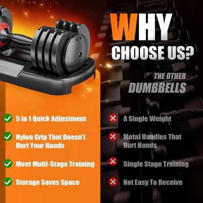 25LB 5 in 1 Single Adjustable Dumbbell Free Dumbbell Weight Adjust with Anti - Slip Metal Handle, Ideal for Full - Body Home Gym Workouts - 7DAY'S