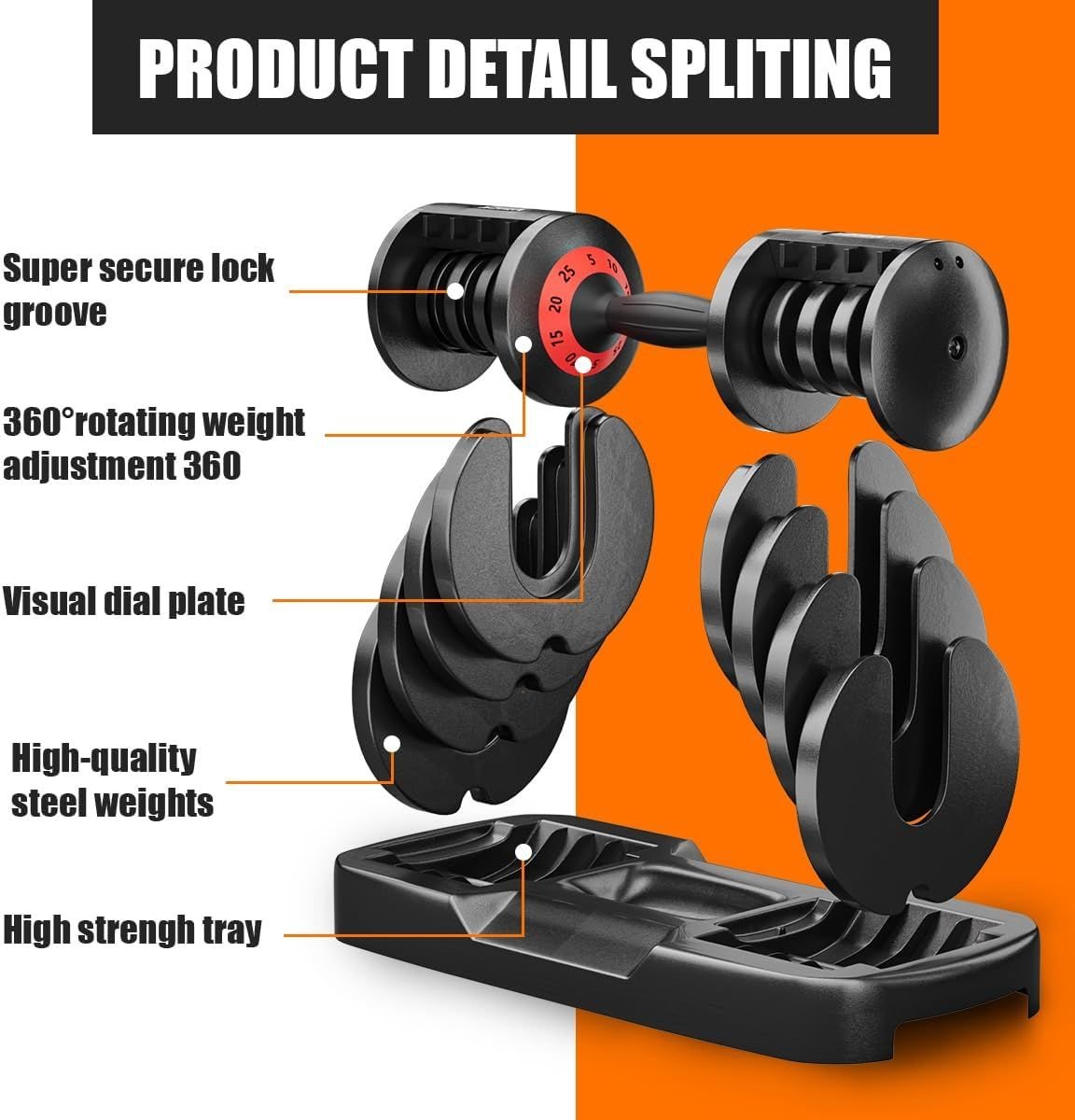 25LB 5 in 1 Single Adjustable Dumbbell Free Dumbbell Weight Adjust with Anti - Slip Metal Handle, Ideal for Full - Body Home Gym Workouts - 7DAY'S