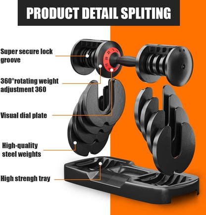 25LB 5 in 1 Single Adjustable Dumbbell Free Dumbbell Weight Adjust with Anti - Slip Metal Handle, Ideal for Full - Body Home Gym Workouts - 7DAY'S