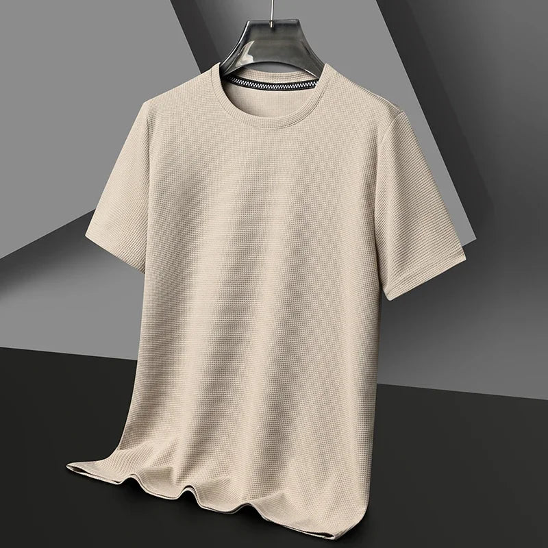 Short sleeved Polo shirShort sleeved Waffle Solid Polot fashion splicing men's round neck top cotton daily short sleeved T-shirt - 7DAY'S