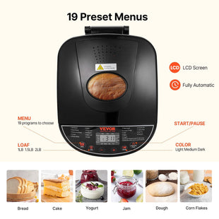 2LB 19 - in - 1 Bread Maker Automatic Compact Dough Machine Nonstick 3 Crust Colors - 7DAY'S