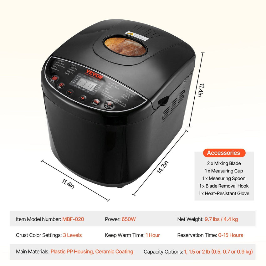 2LB 19 - in - 1 Bread Maker Automatic Compact Dough Machine Nonstick 3 Crust Colors - 7DAY'S