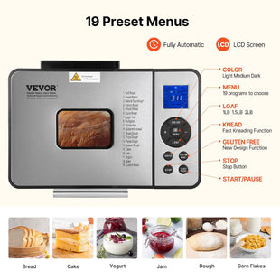 2LB 19 - in - 1 Bread Maker Automatic Compact Dough Machine Nonstick 3 Crust Colors - 7DAY'S