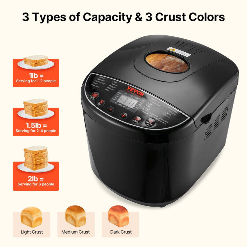 2LB 19 - in - 1 Bread Maker Automatic Compact Dough Machine Nonstick 3 Crust Colors - 7DAY'S