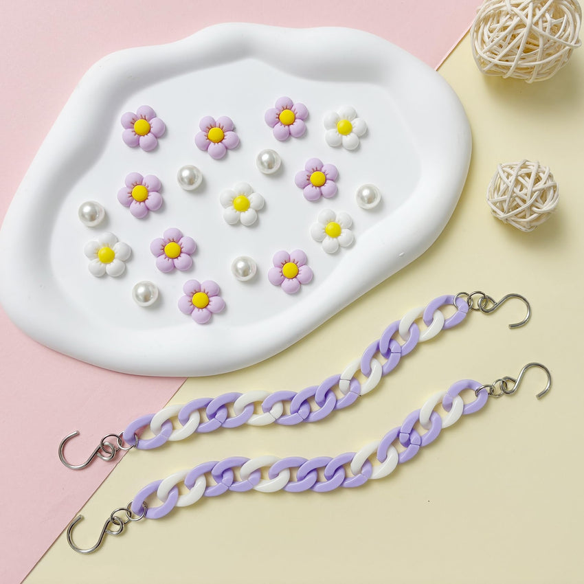 2Pcs Acrylic Shoe Chains for Women, 18Pcs Flower Pearl Shoe Charms Accessories for Clog Sandals, DIY Shoe Decoration Charms for Girls, Party Favor - 7DAY'S