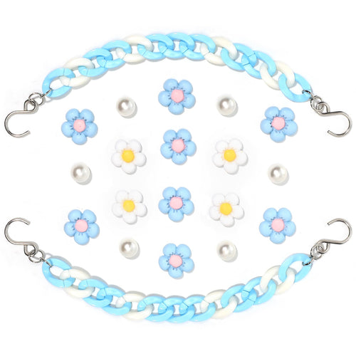 2Pcs Acrylic Shoe Chains for Women, 18Pcs Flower Pearl Shoe Charms Accessories for Clog Sandals, DIY Shoe Decoration Charms for Girls, Party Favor