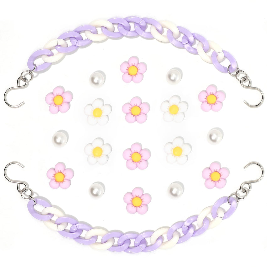 2Pcs Acrylic Shoe Chains for Women, 18Pcs Flower Pearl Shoe Charms Accessories for Clog Sandals, DIY Shoe Decoration Charms for Girls, Party Favor - 7DAY'S