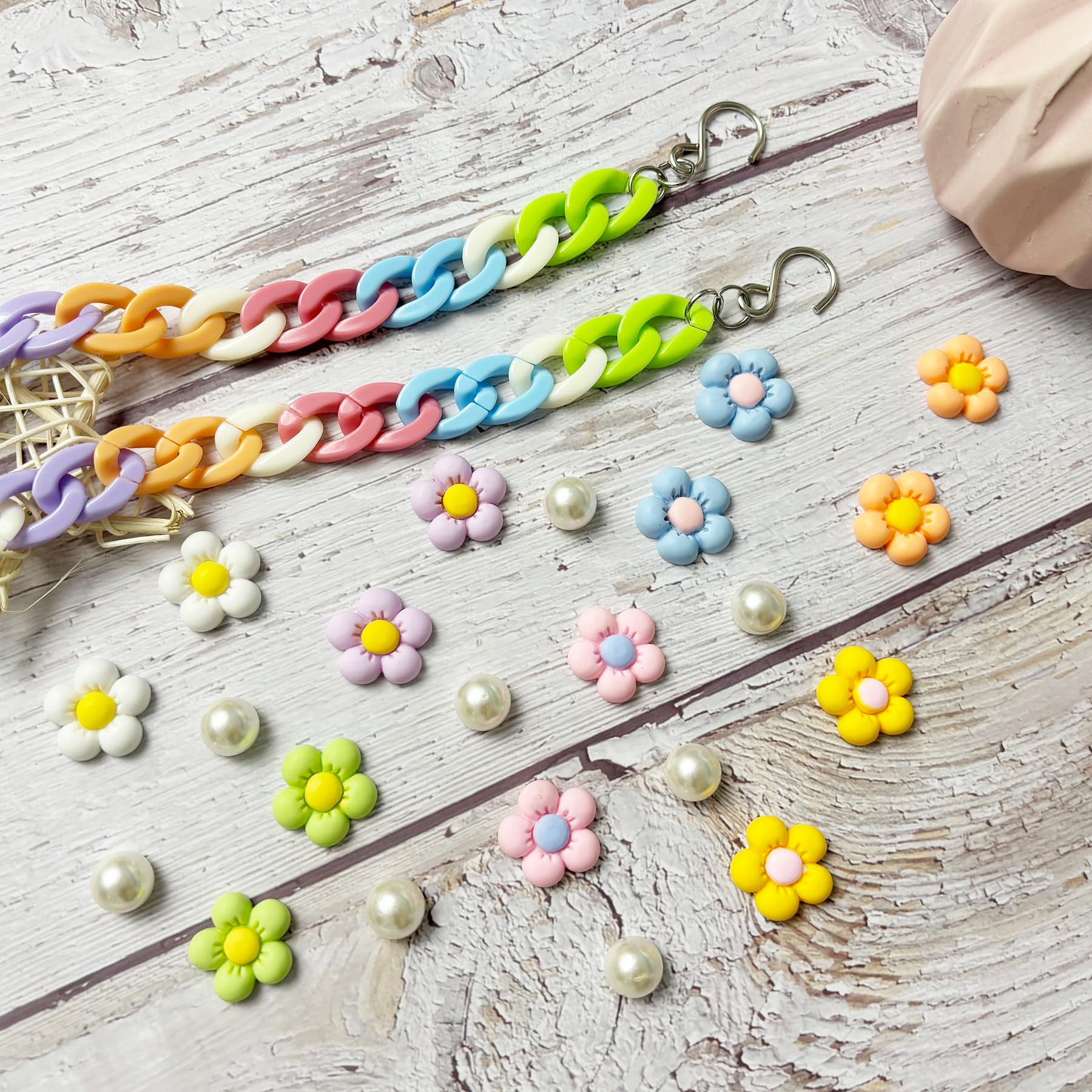 2Pcs Acrylic Shoe Chains for Women, 18Pcs Flower Pearl Shoe Charms Accessories for Clog Sandals, DIY Shoe Decoration Charms for Girls, Party Favor - 7DAY'S