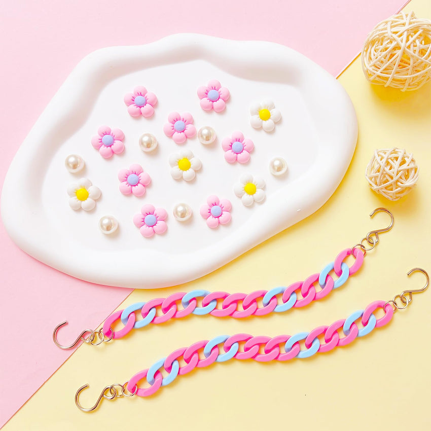 2Pcs Acrylic Shoe Chains for Women, 18Pcs Flower Pearl Shoe Charms Accessories for Clog Sandals, DIY Shoe Decoration Charms for Girls, Party Favor - 7DAY'S