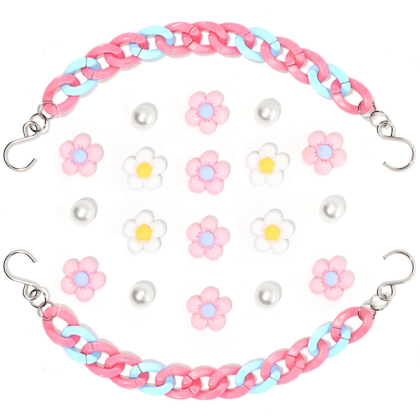 2Pcs Acrylic Shoe Chains for Women, 18Pcs Flower Pearl Shoe Charms Accessories for Clog Sandals, DIY Shoe Decoration Charms for Girls, Party Favor - 7DAY'S