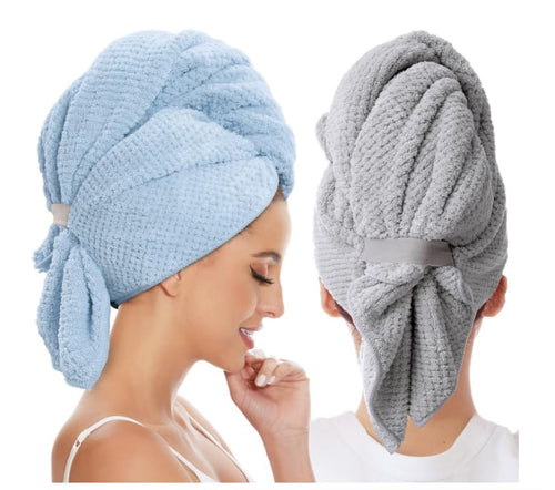 2Pcs Its Large Size (23in x 41.34in) Accommodates All Hair Types, from Short to Long and Thin to Thick. The Soft Microfiber Material is Kind to Your Hair（Super Good qualiey） (Blue & Gray) - 7DAY'S
