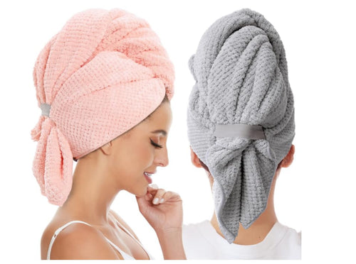 2Pcs Its Large Size (23in x 41.34in) Accommodates All Hair Types, from Short to Long and Thin to Thick. The Soft Microfiber Material is Kind to Your Hair（Super Good qualiey） (Blue & Gray)