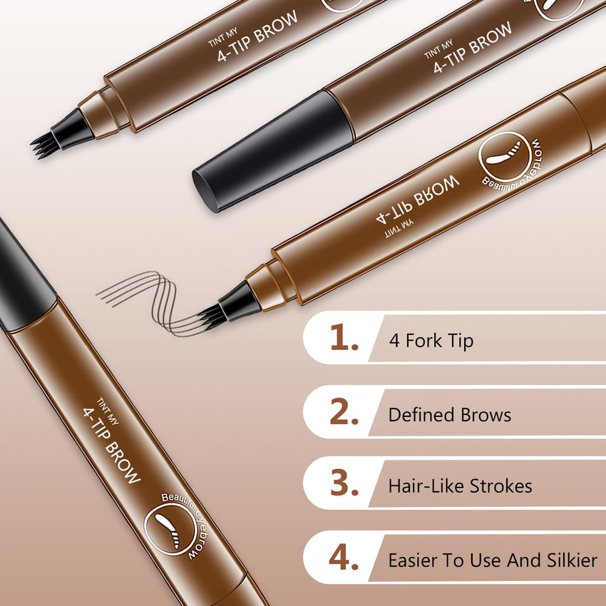 2Pcs Magic Microblading Eyebrow Pencil, 4 - Tip Brow Pencil with Micro - Fork Tip, 3D Waterproof Microblading Eyebrow Pen, Eyebrow Tattoo Pen for Natural Makeup (Dark Brown) - 7DAY'S