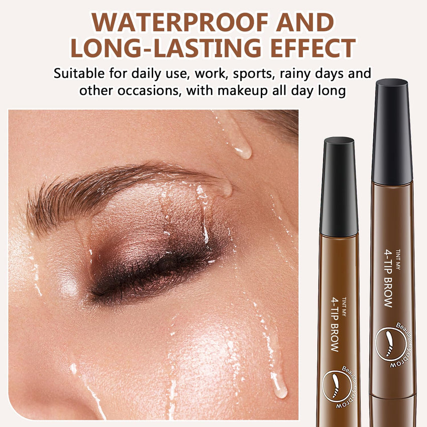 2Pcs Magic Microblading Eyebrow Pencil, 4 - Tip Brow Pencil with Micro - Fork Tip, 3D Waterproof Microblading Eyebrow Pen, Eyebrow Tattoo Pen for Natural Makeup (Dark Brown) - 7DAY'S