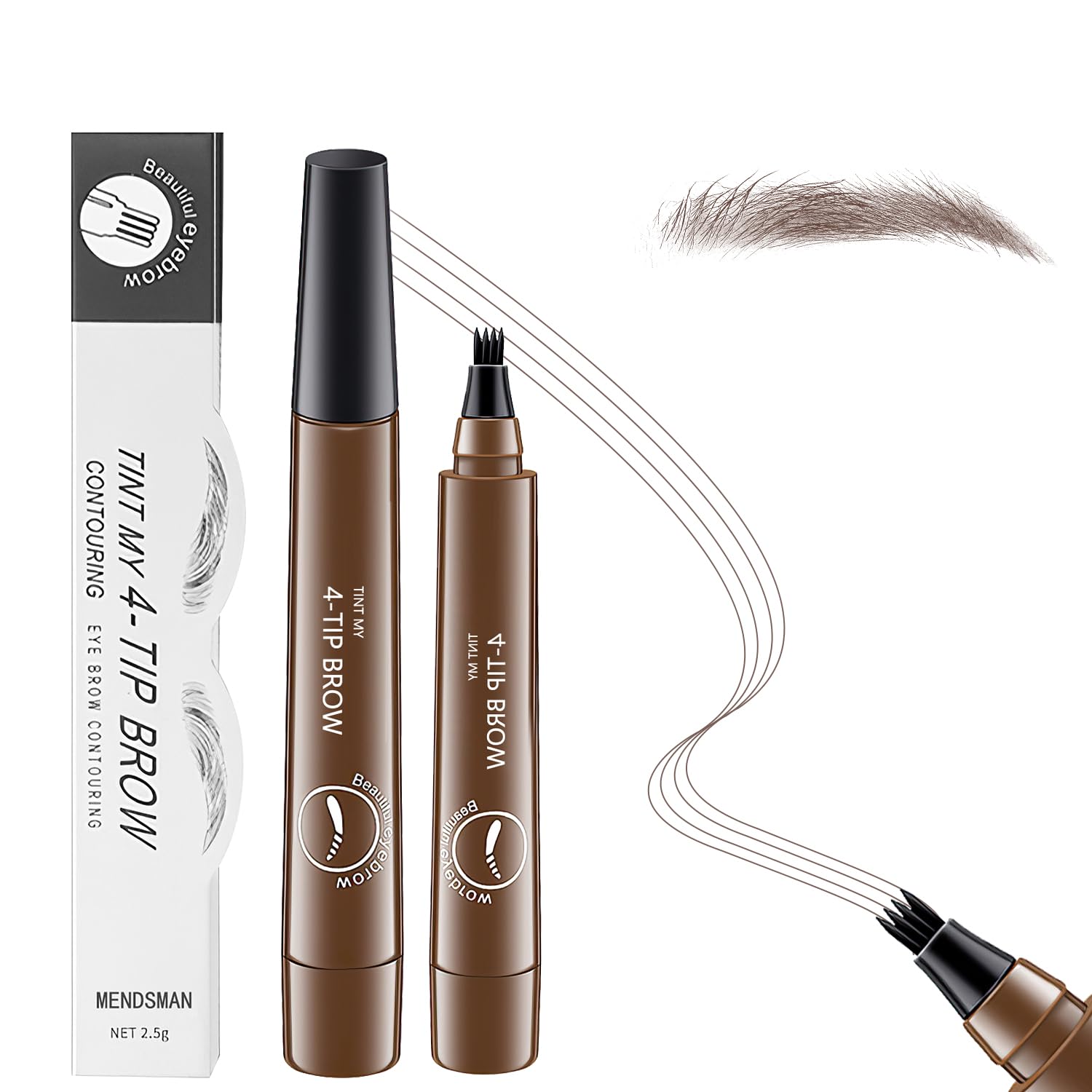 2Pcs Magic Microblading Eyebrow Pencil, 4 - Tip Brow Pencil with Micro - Fork Tip, 3D Waterproof Microblading Eyebrow Pen, Eyebrow Tattoo Pen for Natural Makeup (Dark Brown) - 7DAY'S