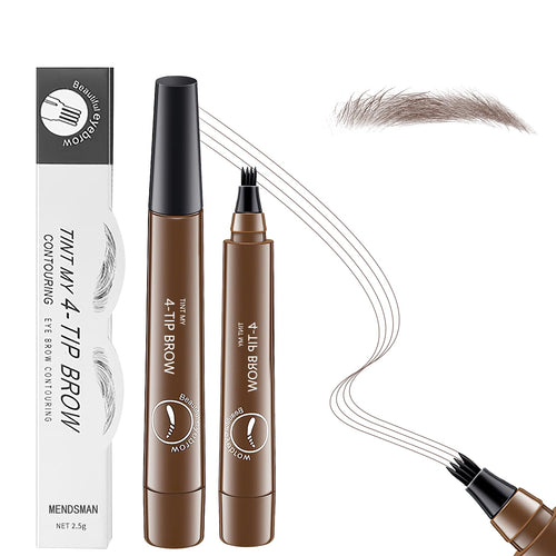2Pcs Magic Microblading Eyebrow Pencil, 4-Tip Brow Pencil with Micro-Fork Tip, 3D Waterproof Microblading Eyebrow Pen, Eyebrow Tattoo Pen for Natural Makeup (Dark Brown)