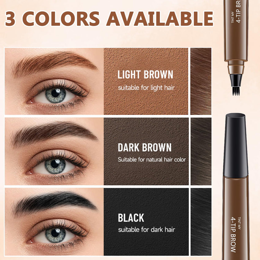 2Pcs Magic Microblading Eyebrow Pencil, 4 - Tip Brow Pencil with Micro - Fork Tip, 3D Waterproof Microblading Eyebrow Pen, Eyebrow Tattoo Pen for Natural Makeup (Dark Brown) - 7DAY'S