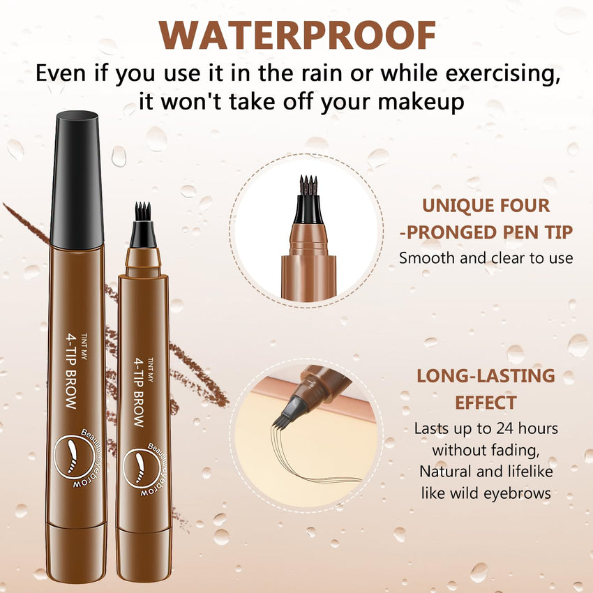 2Pcs Magic Microblading Eyebrow Pencil, 4 - Tip Brow Pencil with Micro - Fork Tip, 3D Waterproof Microblading Eyebrow Pen, Eyebrow Tattoo Pen for Natural Makeup (Dark Brown) - 7DAY'S