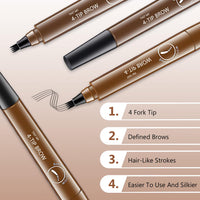 2Pcs Magic Microblading Eyebrow Pencil, 4 - Tip Brow Pencil with Micro - Fork Tip, 3D Waterproof Microblading Eyebrow Pen, Eyebrow Tattoo Pen for Natural Makeup (Dark Brown) - 7DAY'S