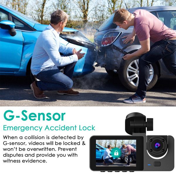 3 Channel Dash Cam Front Inside Rear Vehicle Driving Recorder Car DVR with 32G MMC Card G Sensor Motion Detection Parking Monitor Loop Recording - 7DAY'S