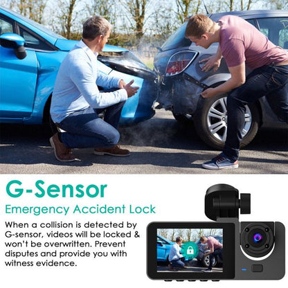 3 Channel Dash Cam Front Inside Rear Vehicle Driving Recorder Car DVR with 32G MMC Card G Sensor Motion Detection Parking Monitor Loop Recording - 7DAY'S