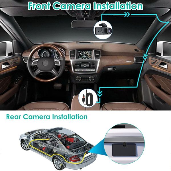 3 Channel Dash Cam Front Inside Rear Vehicle Driving Recorder Car DVR with 32G MMC Card G Sensor Motion Detection Parking Monitor Loop Recording - 7DAY'S