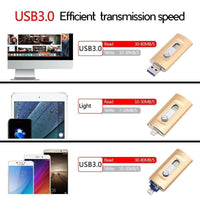 3 - in - 1 Flash Drive: 128GB, Lightning/USB 3.0/Micro - USB, Blazing - Fast, Multi - Compatible, Stylish（Super Good qualiey） (64, GB) - 7DAY'S
