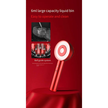 Red handheld beauty device with 6ml liquid bin, ball guide system, easy clean design for skincare
