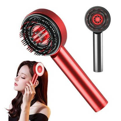 Red hair dryer brush with ionic styling, detangling bristles, and heat control for salon-style blowouts at home