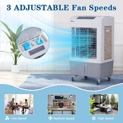 3 in 1 Portable Evaporative Cooler,Indoor,Outdoor,2647CFM Personal Air Cooler with remote control ,10.57 Gal Large Water Tank & Scroll Casters, 4 Ice Packs,White and gray - 7DAY'S