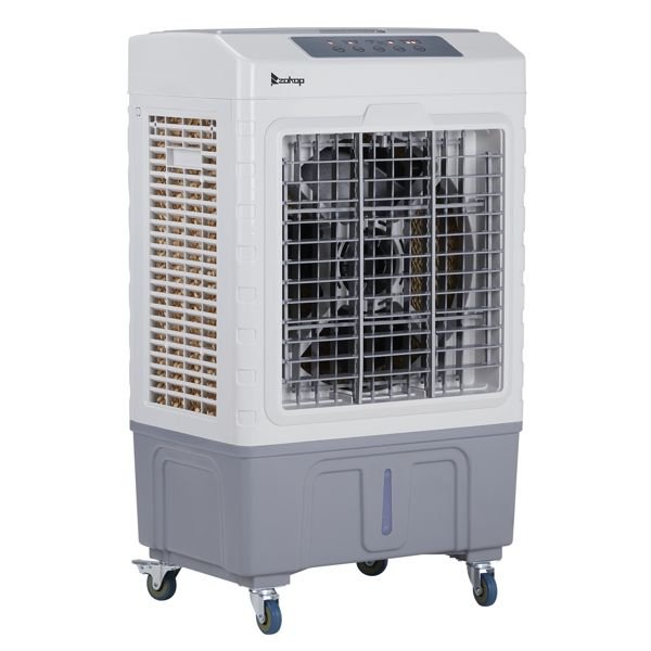 3 in 1 Portable Evaporative Cooler,Indoor,Outdoor,2647CFM Personal Air Cooler with remote control ,10.57 Gal Large Water Tank & Scroll Casters, 4 Ice Packs,White and gray - 7DAY'S