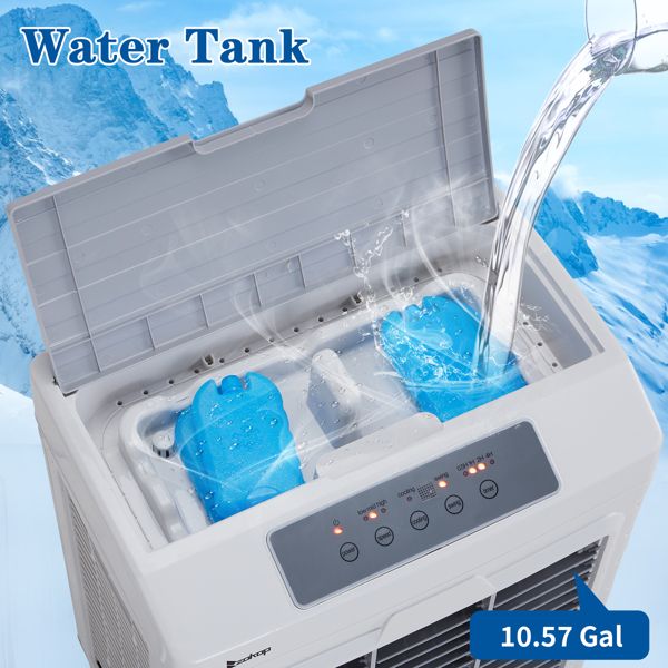 3 in 1 Portable Evaporative Cooler,Indoor,Outdoor,2647CFM Personal Air Cooler with remote control ,10.57 Gal Large Water Tank & Scroll Casters, 4 Ice Packs,White and gray - 7DAY'S