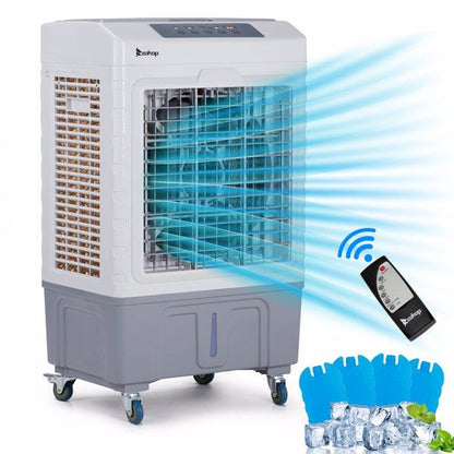 3 in 1 Portable Evaporative Cooler,Indoor,Outdoor,2647CFM Personal Air Cooler with remote control ,10.57 Gal Large Water Tank & Scroll Casters, 4 Ice Packs,White and gray - 7DAY'S