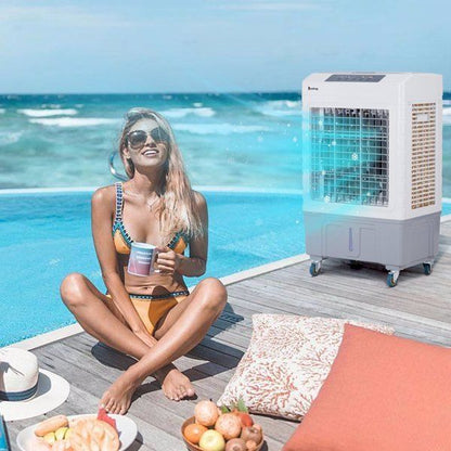3 in 1 Portable Evaporative Cooler,Indoor,Outdoor,2647CFM Personal Air Cooler with remote control ,10.57 Gal Large Water Tank & Scroll Casters, 4 Ice Packs,White and gray - 7DAY'S