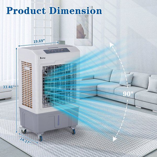 3 in 1 Portable Evaporative Cooler,Indoor,Outdoor,2647CFM Personal Air Cooler with remote control ,10.57 Gal Large Water Tank & Scroll Casters, 4 Ice Packs,White and gray - 7DAY'S
