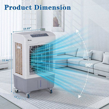 3 in 1 Portable Evaporative Cooler,Indoor,Outdoor,2647CFM Personal Air Cooler with remote control ,10.57 Gal Large Water Tank & Scroll Casters, 4 Ice Packs,White and gray - 7DAY'S